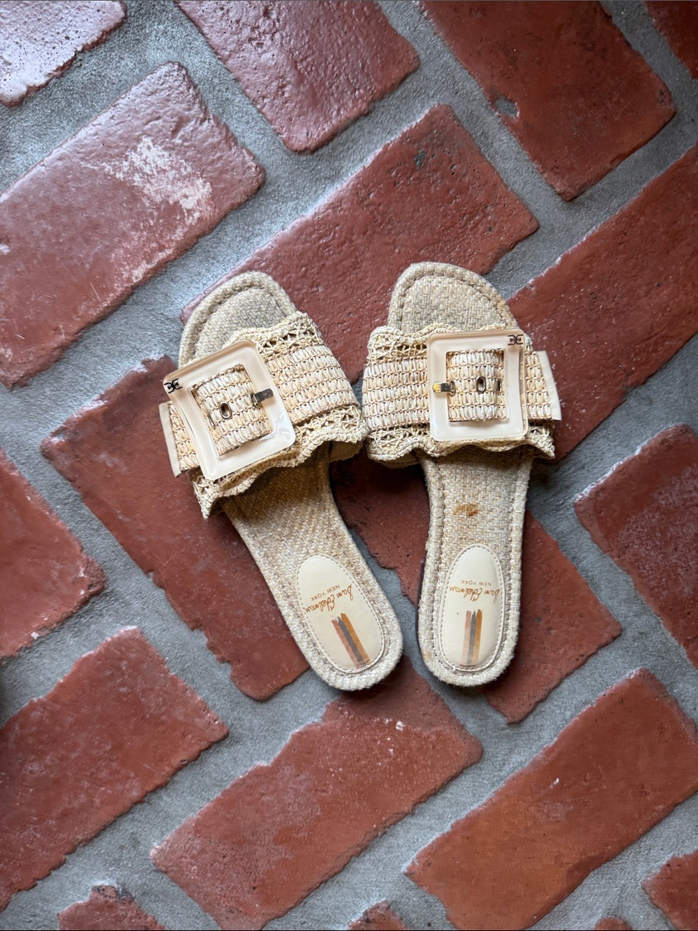 Sam Edelman Natural Woven Slide Sandals with Buckle